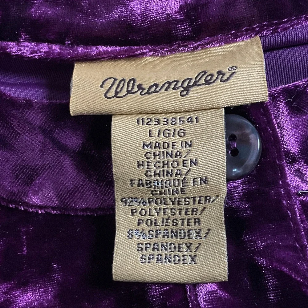 Wrangler Girls Purple Velvet Long‎ Sleeve Buttons Dress Sz L Cowgirl Western